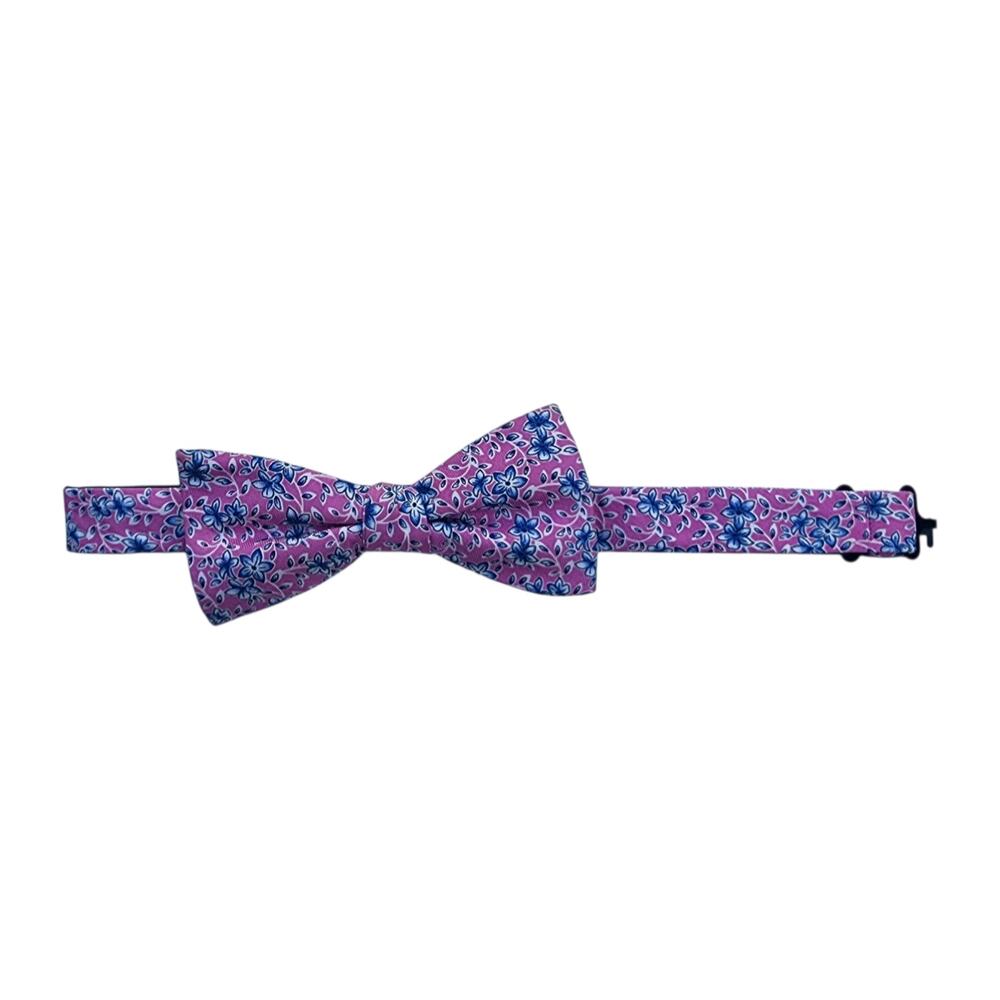 Chaps Bow Tie Pink Blue Floral Print 100% Silk Adjustable 14½–20 Pre-Tied